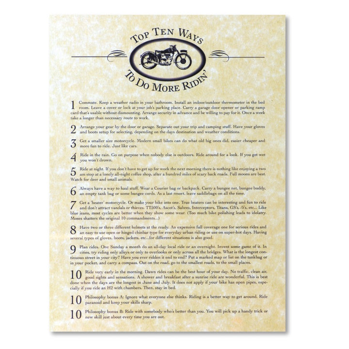 Aerostich Top Ten Ways Framed Print